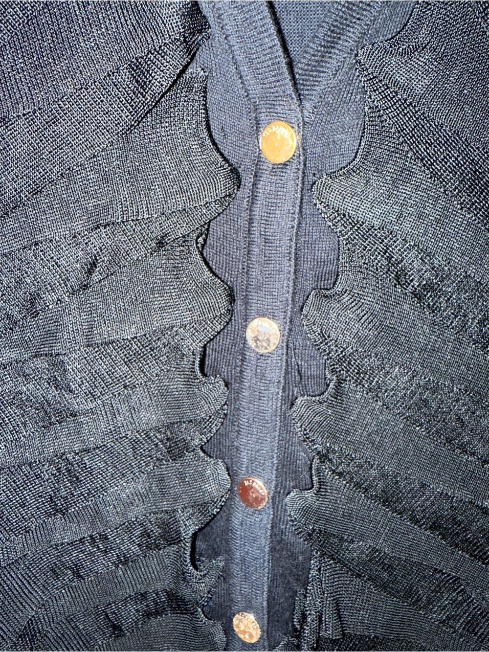 Ted Baker Black Ruffle-Front Button Cardigan Sz.6 - Picture 4 of 8